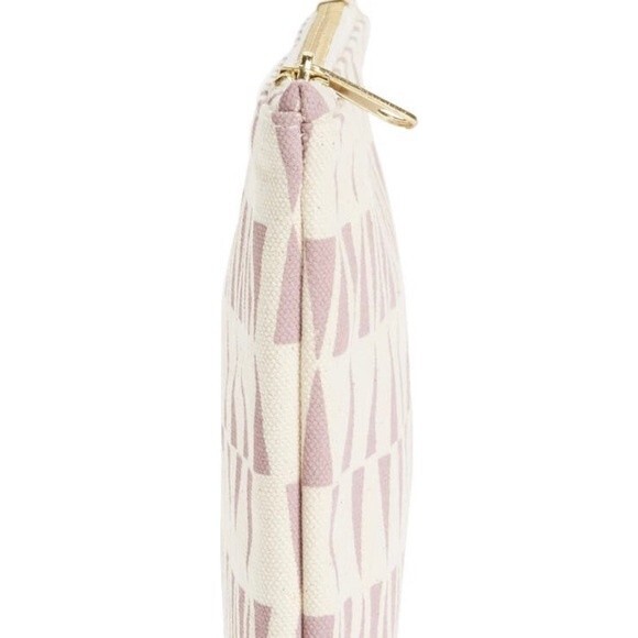 Dance Happy NWT Geometric Pattern Canvas Zipped Pouch Cosmetic Bag Light Mauve - Picture 4 of 5